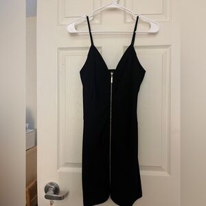 Double Zero Black Mini Dress with Front Zipper